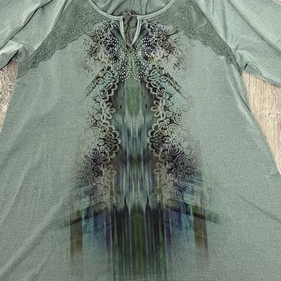 Unity World Wear Tunic Top Lace Studs Green Small Asymmetric Fairy Boho Hippie - Picture 5 of 6